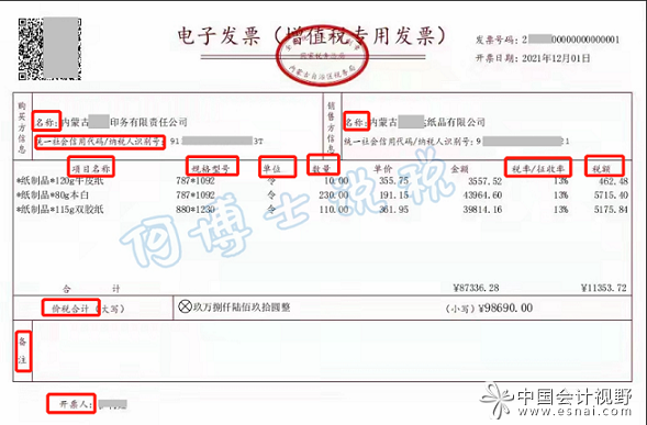来看一张全电发票就有感性认识了