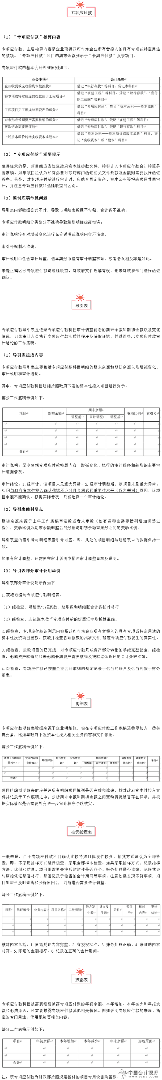 专项应付款工作底稿编制指南