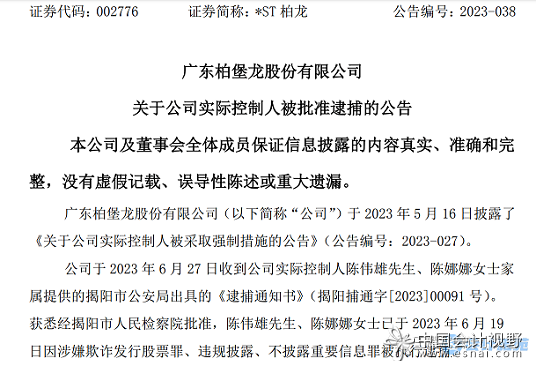 因涉嫌欺诈发行股票罪、违规披露、不披露重要信息罪被执行逮捕。