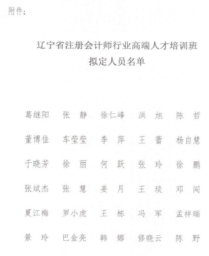 辽宁公示行业高端人才培养拟定人员名单