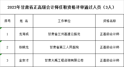 甘肃公示正高级、高级会计师评审结果 甘肃公示正高级、高级会计师评审结果