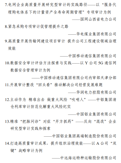中国内审协会公示高质量审计成果典型案例 中国内审协会公示高质量审计成果典型案例