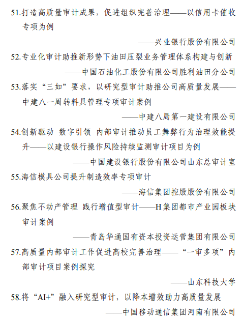 中国内审协会公示高质量审计成果典型案例 中国内审协会公示高质量审计成果典型案例